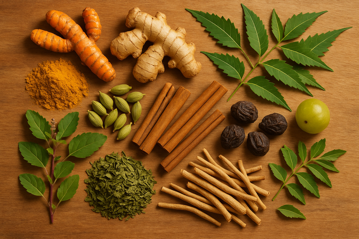 Aromatische hochwertige einzelkräuter wie kurkuma, ingwer, zimt, kardamom, bockshornklee und pfeffer kaufen