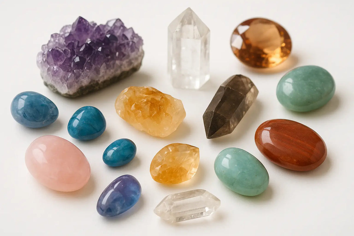 Einzelsteine und kristalle mit natürlichen heilsteinen wie amethyst, citrin, quarz und jade im mana shop