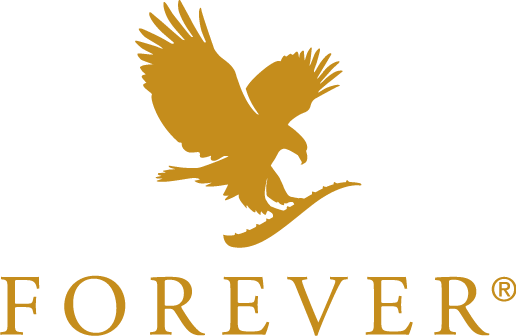 Goldener adler logo mit dem wort forever in passender goldener schrift aus der forever living aloe kollektion