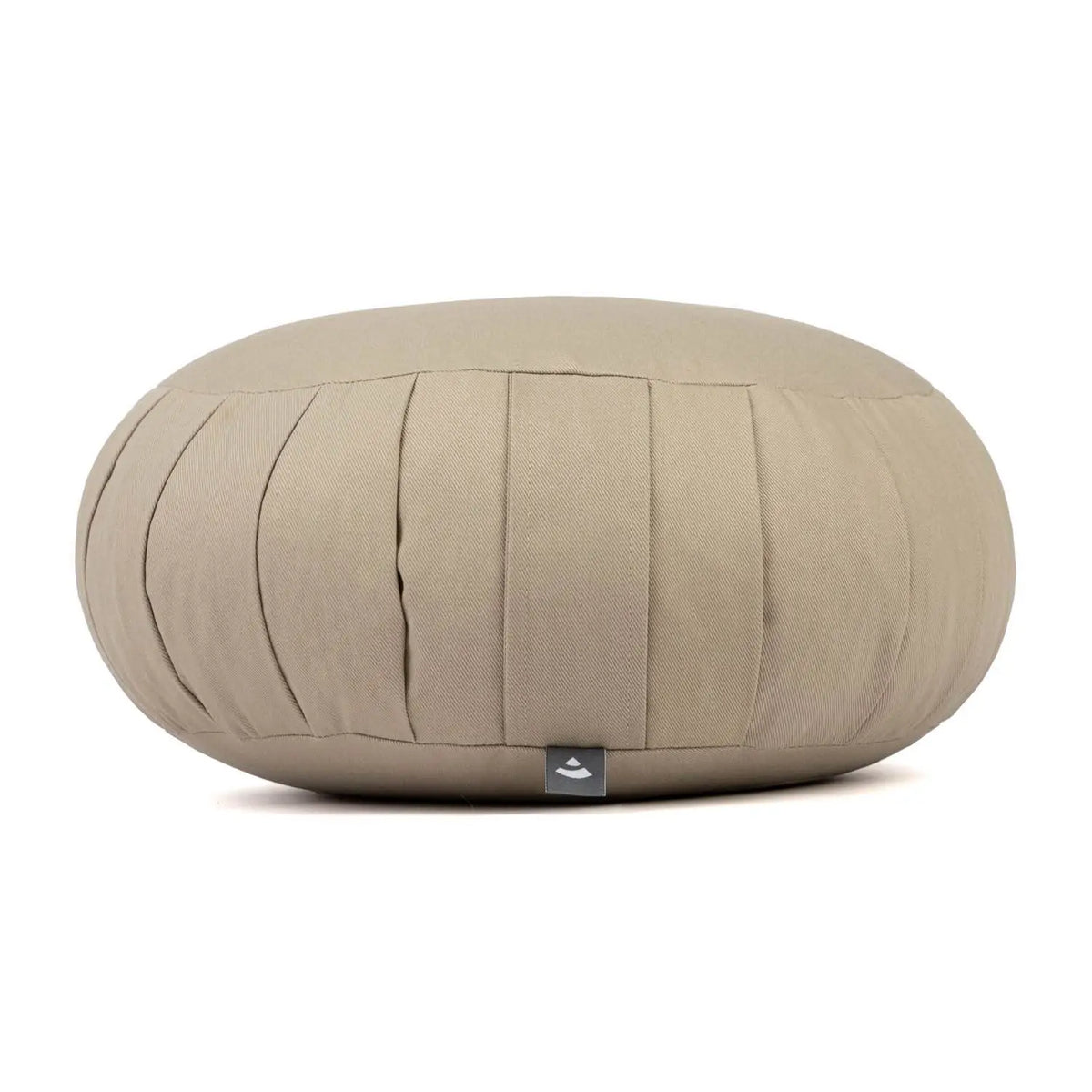Beige meditation cushion with vertical stitched panels and mana shop tag from meditationskissen- und stühle collection