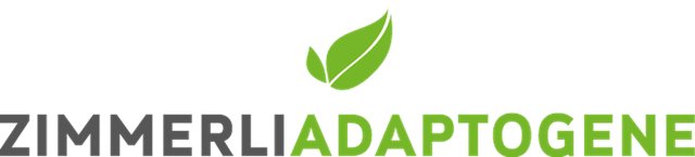 Green leaf logo above dark gray and green zimmerli adaptogene text in mana shop collection