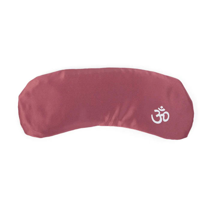 Rosa Schlafmaske aus Satin mit weißem Om-Symbol für Yoga und Entspannung