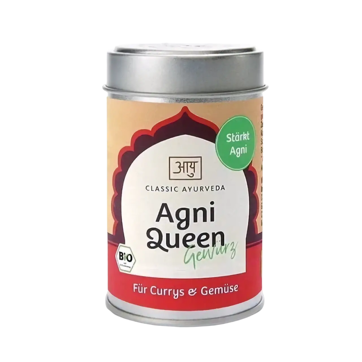 Bio Gewürzmischung Agni Queen von Classic Ayurveda, 80g, elegante silberne Verpackung, hochwertige Gewürze für kulinarische Kreationen