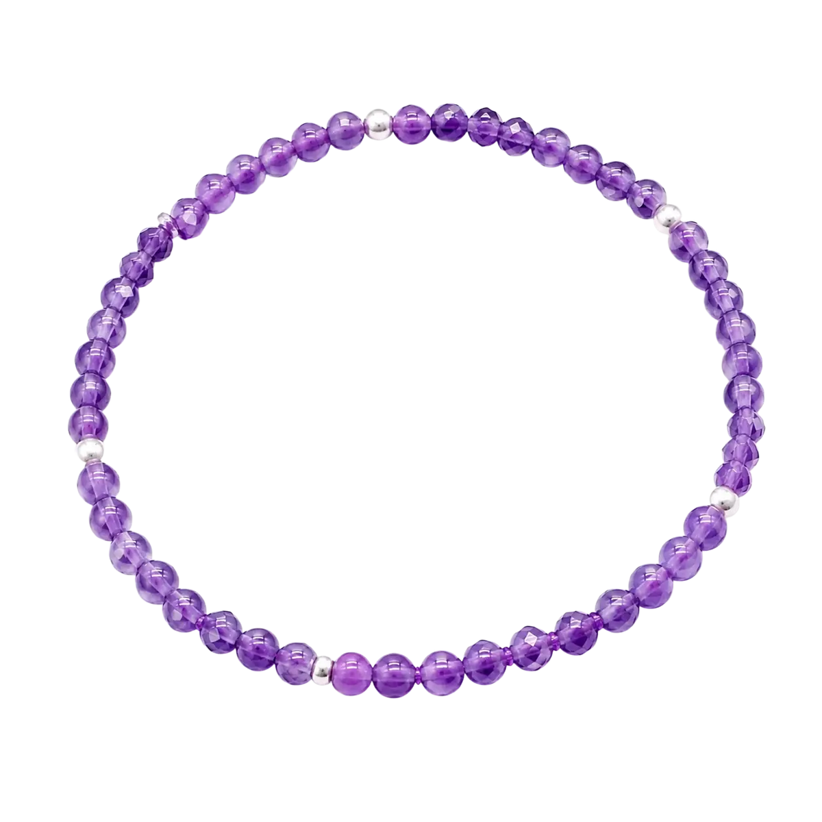 Facettiertes Amethyst-Armband mit 4 mm Edelsteinen, elegantes Edelsteinarmband von GangaPrem, detailreiche Schmuckaufnahme