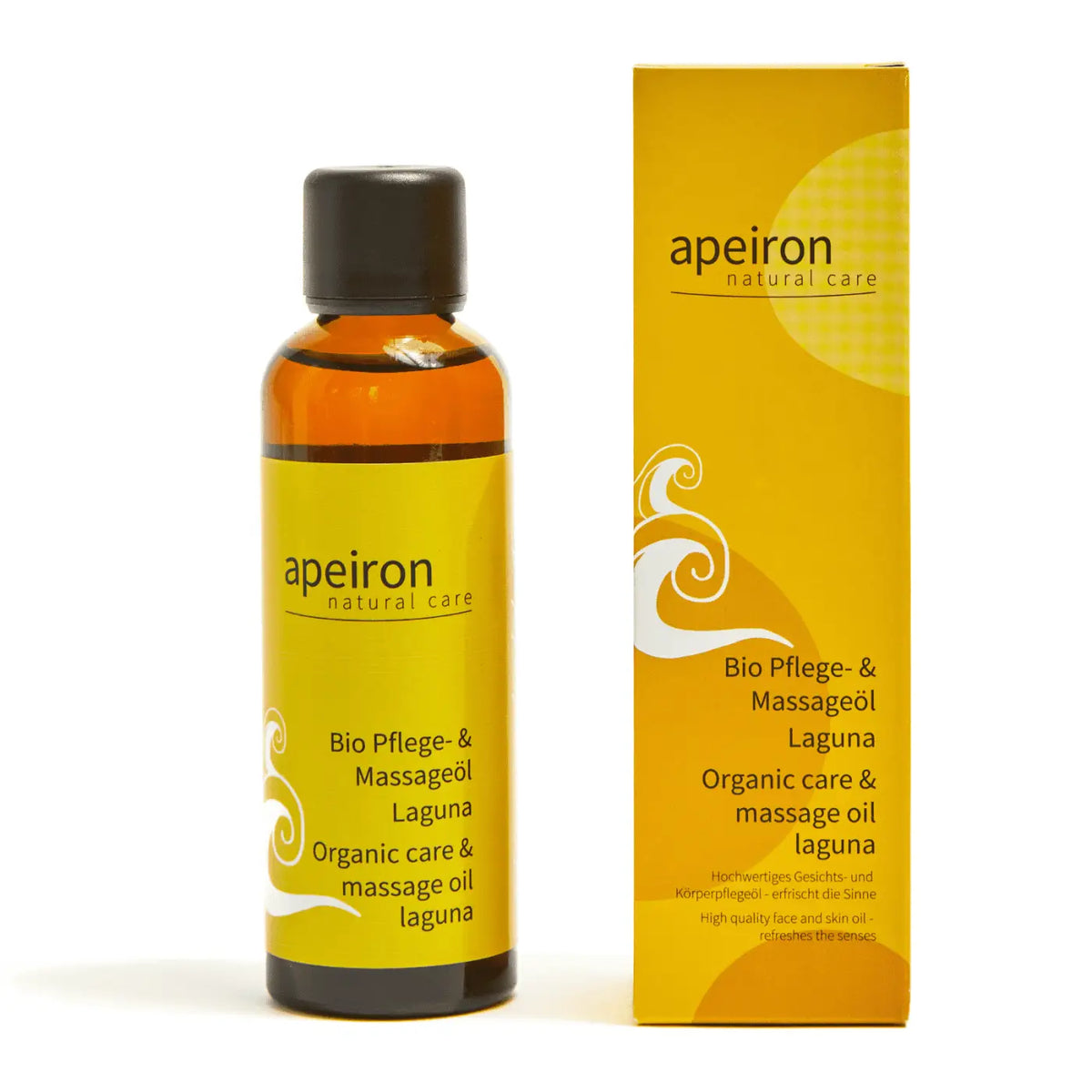 Apeiron Bio Pflegeöl Laguna von Spa Vivent, 75ml, natürliches Massageöl in einer Flasche mit Etikett, ideale Hautpflege