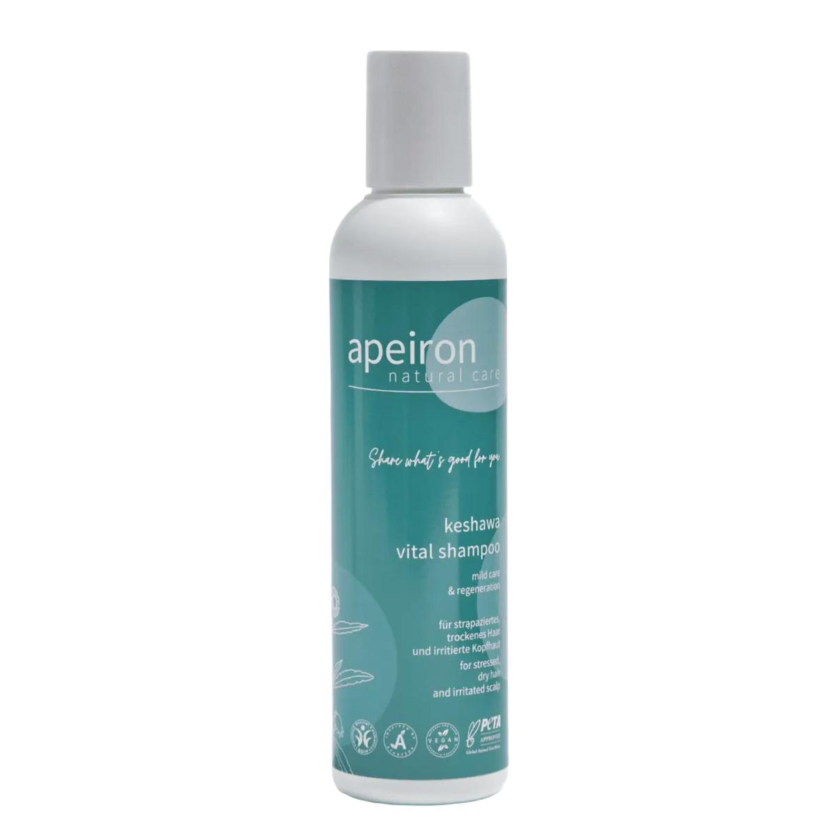 Apeiron Keshawa Vital Shampoo für Haare in eleganter weißer Flasche, Spa Vivent, 200ml, pflegt und stärkt die Haare.