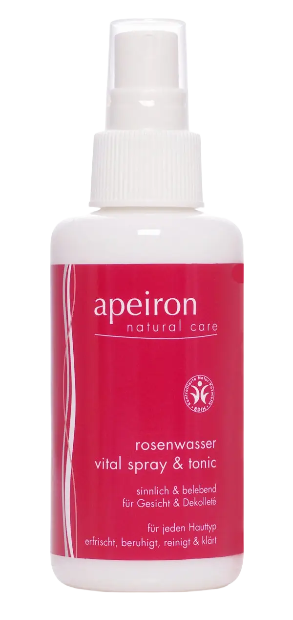 Apeiron Rosenwasser Vital Spray in 100 ml, natürliches Gesichtswasser mit Rosenwasser, sprühfertig für die Hautpflege