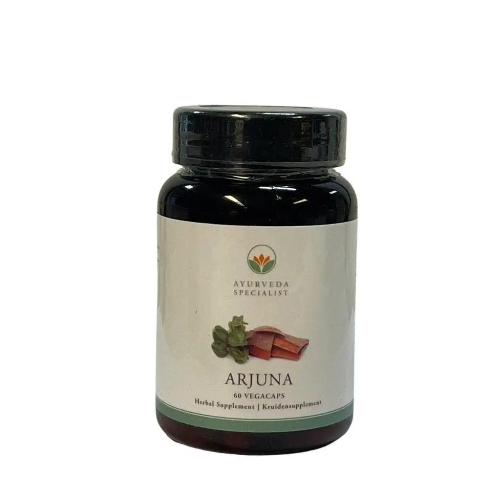 Arjuna Nahrungsergänzungsmittel in 60 Kapseln, von Ayurveda Specialist B.V., für Herz und Gesundheit, Nahaufnahme der Kapseln