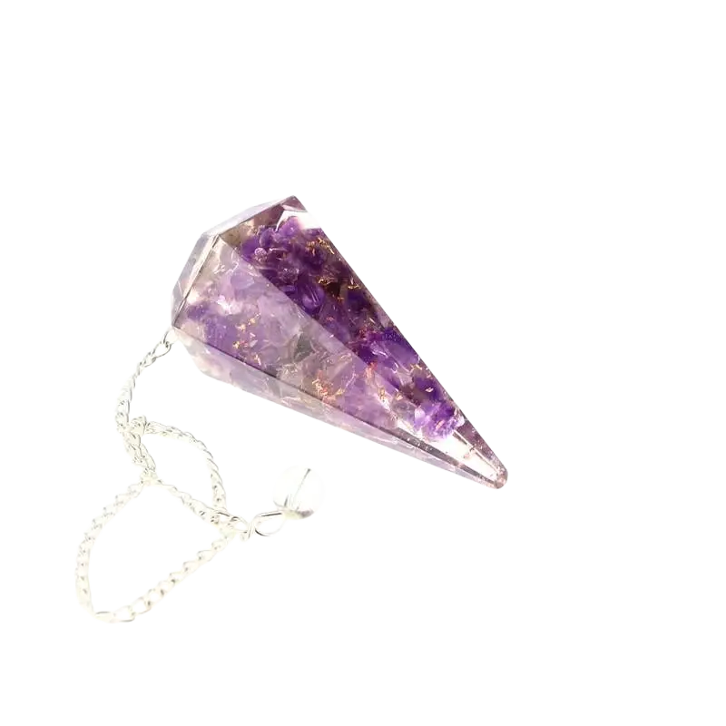 Amethyst-Orgonit-Pendel von Artisans de Madagascar, 5 cm, Schmuckstück mit lila Amethyst und Kristall-Design.