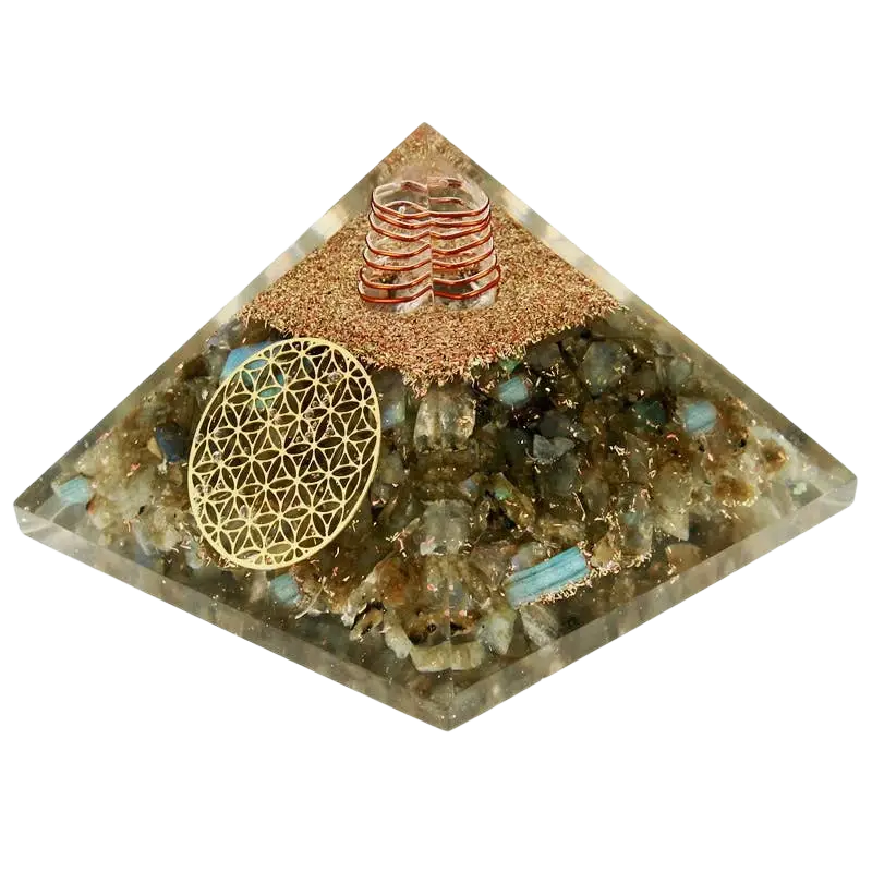 Labradorit-Orgonit-Pyramide „Blume des Lebens“ von Artisans de Madagascar, 7,5 cm, handgefertigter Schmuck mit lebendigem Muster