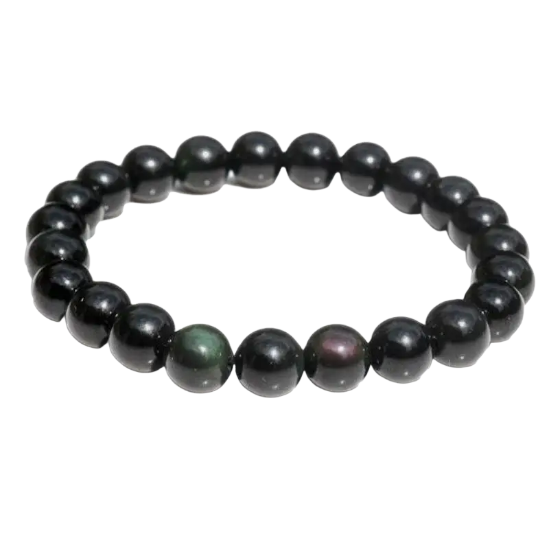 Schwarzes Armband von Artisans de Madagascar mit 8 mm Obsidian-Perlen und Himmelsaugen, elegantes Schmuckstück