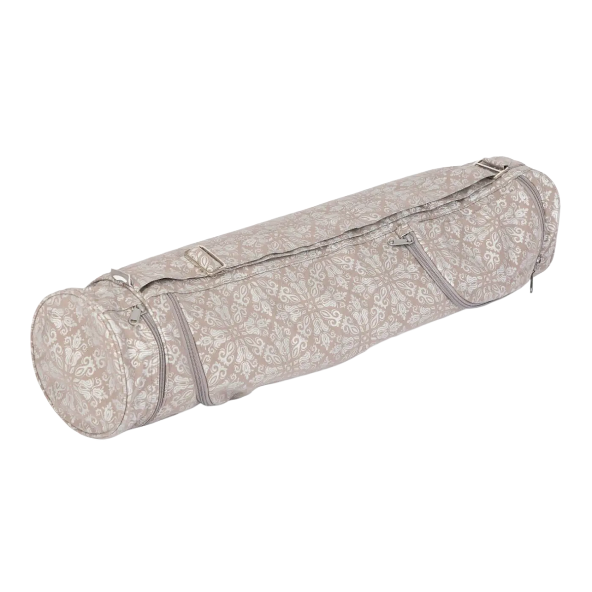 Yogatasche Bodynova Asana Bag Cotton Maharaja in Taupe mit Silber, 70cm, aus Baumwolle, für Yogamatten und Zubehör