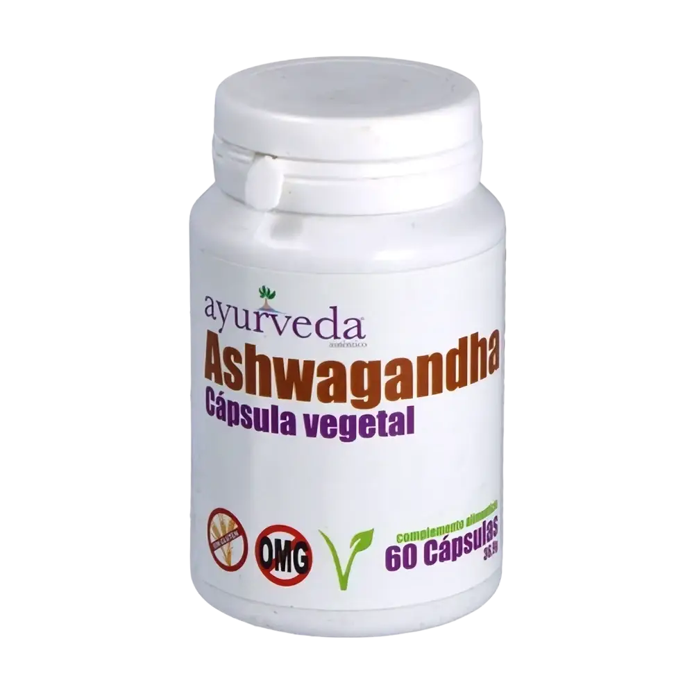 Ashwagandha Kapseln von Ayurveda Auténtico, Nahrungsergänzung für Stressbalance, Energie und besseren Schlaf, in einer offenen Packung