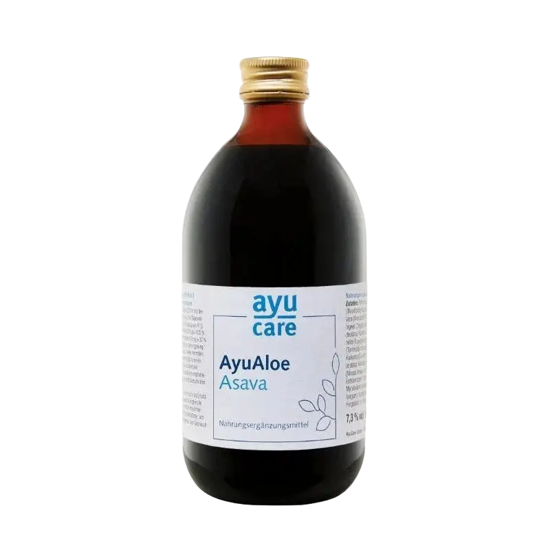 Veda Aloe Asava Gärgetränk in 500ml Flasche, dunkle Farbe, erfrischendes Aloe-basiertes Getränk, naturbelassen.