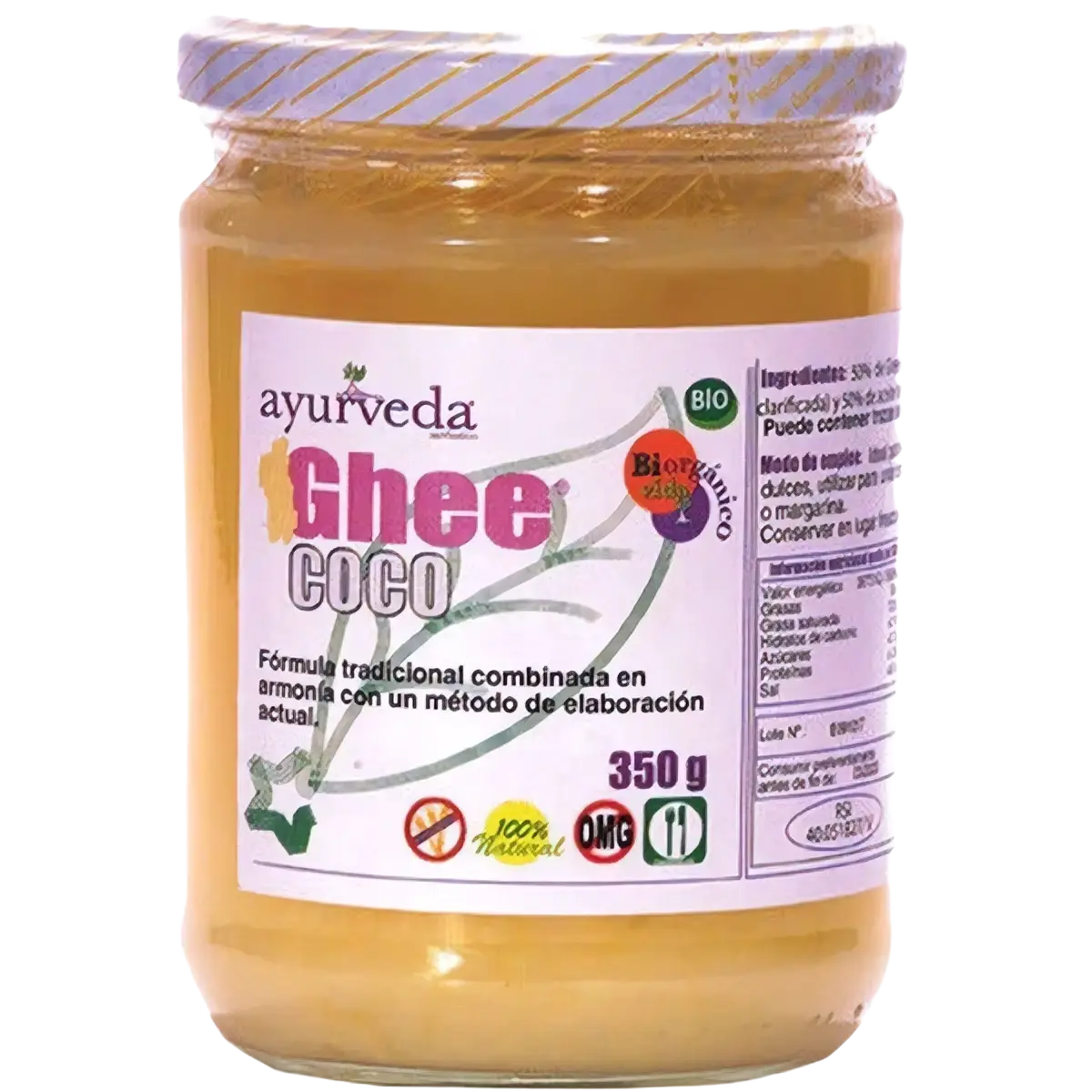 Ayurveda Auténtico Ghee Kokosnuss in Goldgelb, 350g, hochwertiges Öl & Fett mit Kokosnussaroma und goldener Farbe