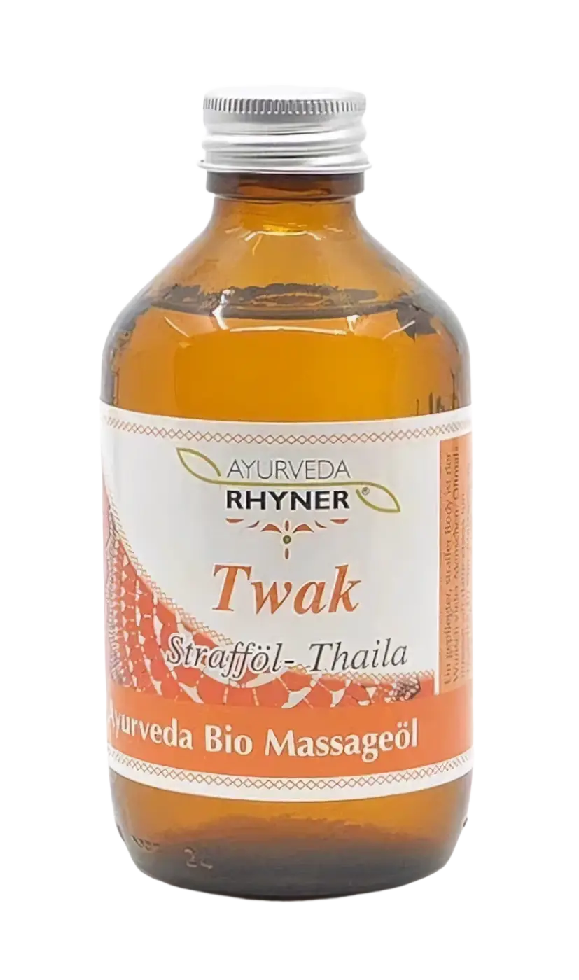 Bio Ayurveda Rhyner Twak Thaila Massageöl, 250 ml, natürliches ayurvedisches Massageöl mit Kräuterextrakten, für wohltuende Massage.