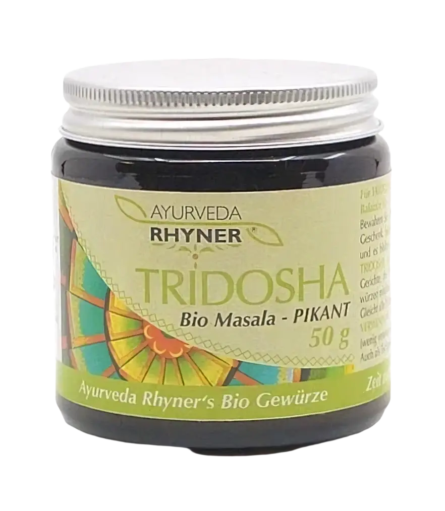 Bio Ayurveda Tridosha Rhyner Gewürzmasala in Glas, pikant, 50g, natürliche Gewürze für ayurvedische Küche