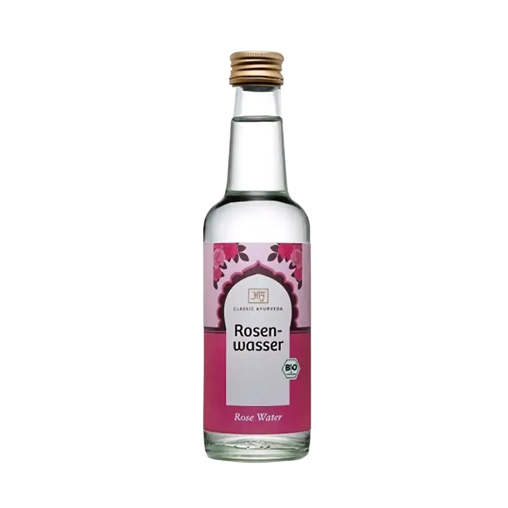 Classic Ayurveda Rosenwasser in Glasflasche, 250ml, Bio-Qualität, aromatisches Gewürz mit goldener Verpackung