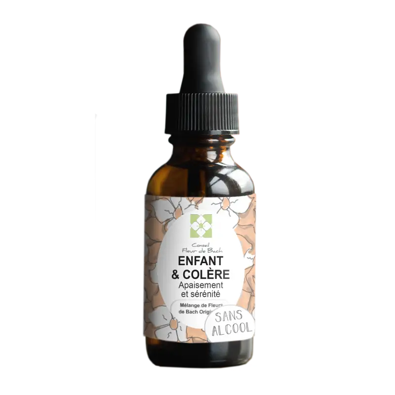 Bachblüten Kind & Wut Tropfen von Conseil fleur de Bach, natürliche Unterstützung bei Wutausbrüchen, Flasche mit Tropfen.