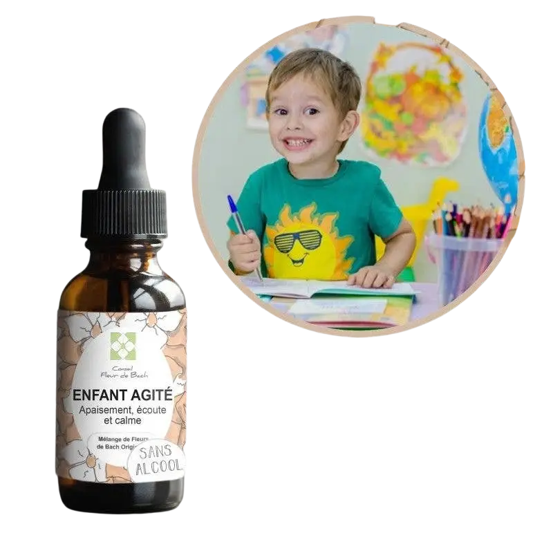 Bachblüten Unruhiges Kind Tropfen von Conseil fleur de Bach, natürliche Unterstützung bei Hyperaktivität, Flasche mit Tropfen.