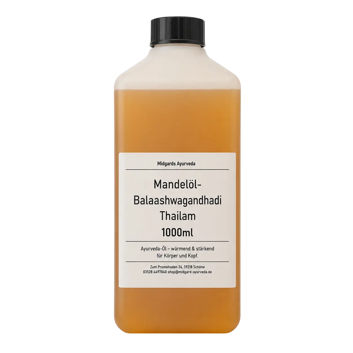 Balashwagandhadi Mandelöl von Midgard Kalari, Ayurveda Massageöl, 500ml Flasche, für entspannende Massageanwendungen
