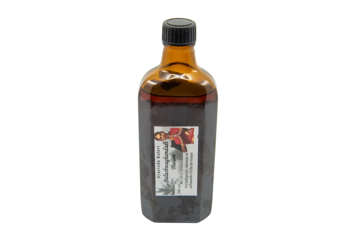 Midgard Kalari Balashwagandhadi Thailam Körper-Öl, Massageöl für Kraft, Geschmeidigkeit und Ruhe, 200ml Flasche
