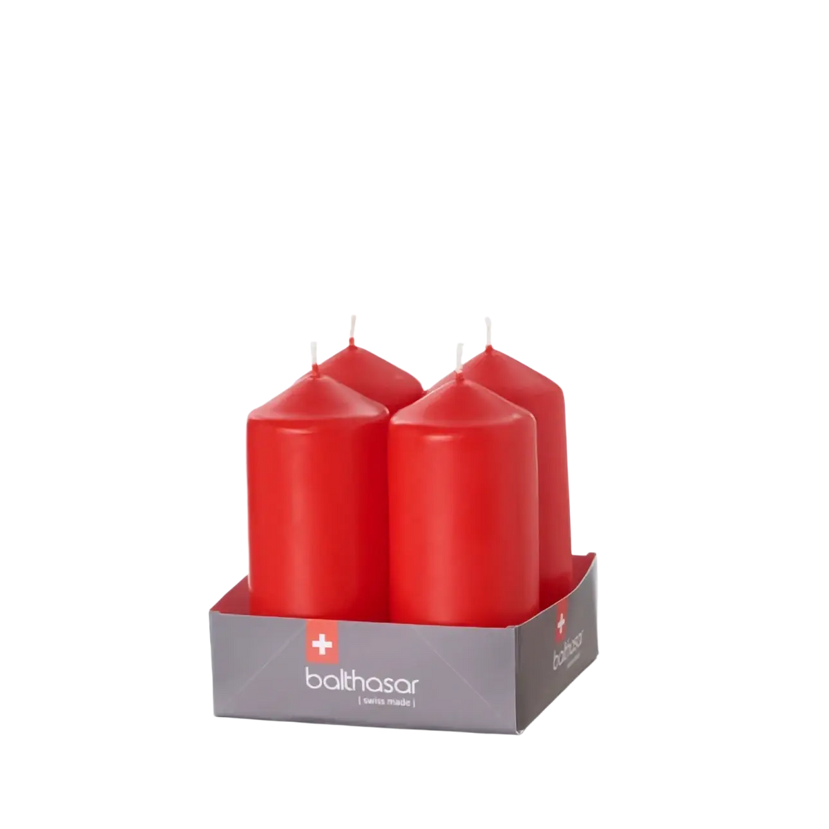 Rote Balthasar Zylinderkerze von Mana Shop, Swiss Made, 50 × 115 mm, leuchtende Kerze in stilvollem Design