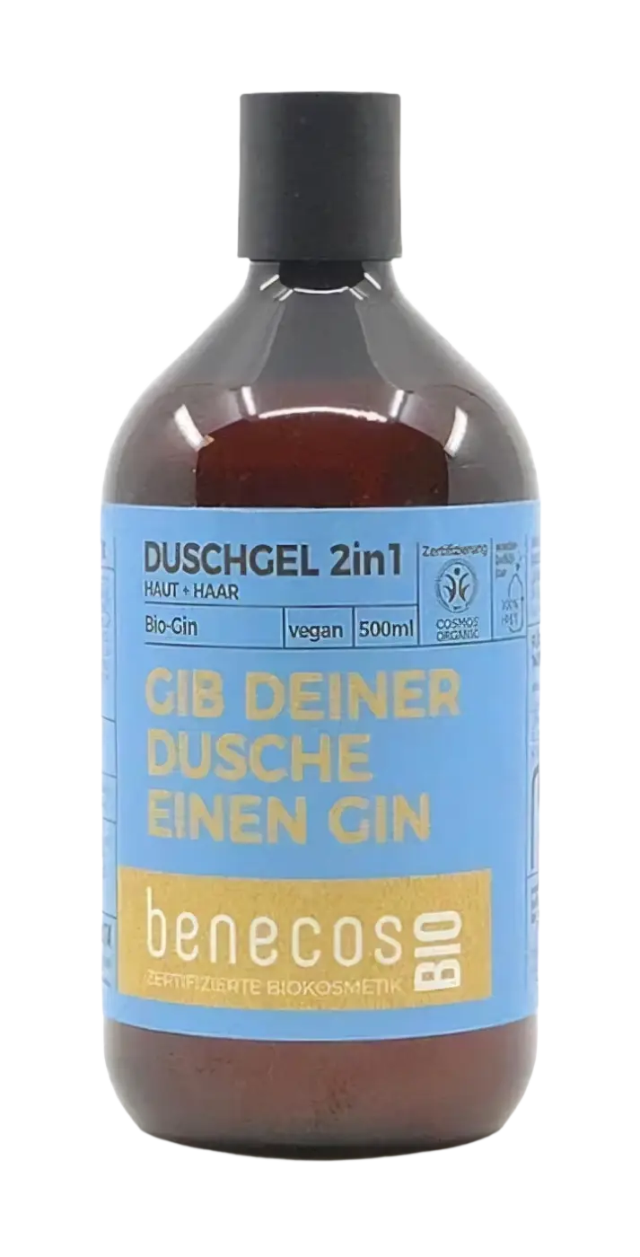 Benecos Duschgel 2in1 BIO-Gin für Haut und Haare, BDIH Organic, 500ml, flüssige Körperpflege in einer grünen Flasche