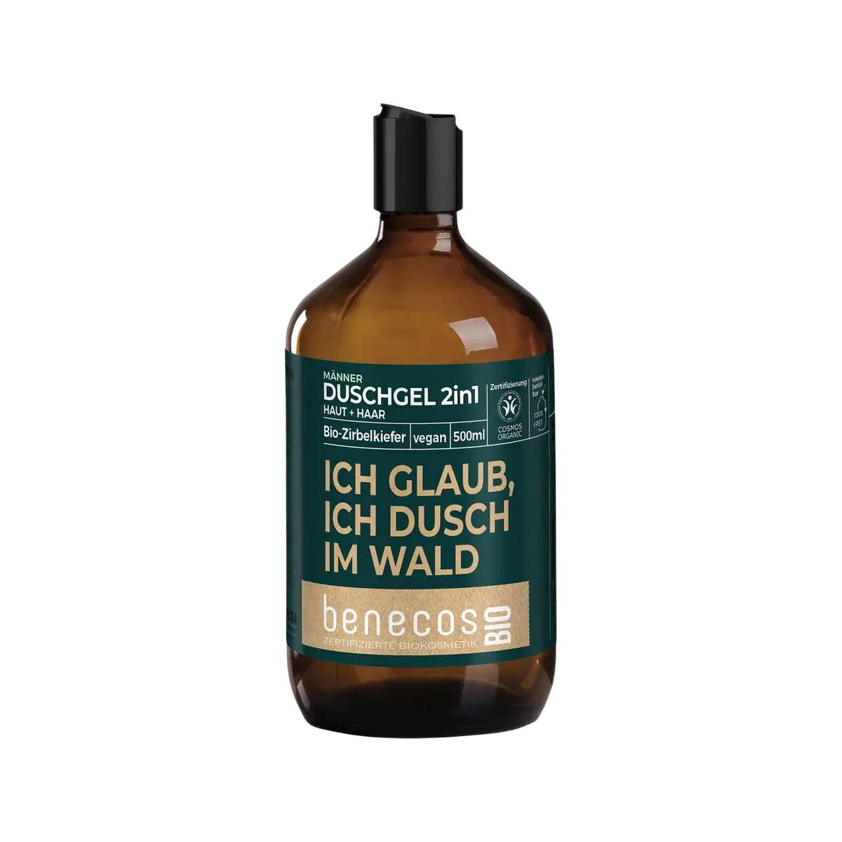 Benecos 2-in-1 Duschgel mit Bio-Zirbelkiefer, BDIH Organic, 500ml, flüssige Körperpflege in einer transparenten Flasche