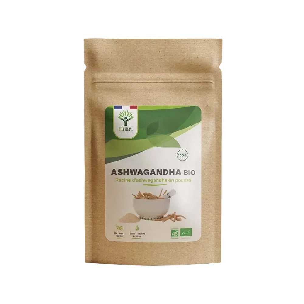 Bio Ashwagandha Pulver von Bioptimal, natürliches Adaptogen in 300 g Packung für Energie und Wohlbefinden.