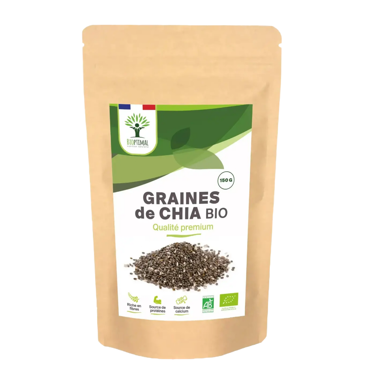 Bio-Chiasamen von Bioptimal, nährstoffreiche Samen in 150g Packung, ideal für gesunde Ernährung und Superfood-Zubereitungen