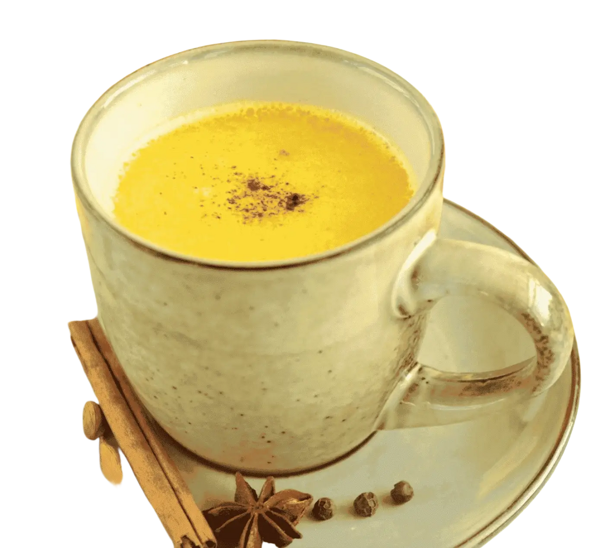 Bio Goldene Milch Latte von myvial in 100g Packung mit 7 ayurvedischen Zutaten, zeigt die Verpackung und Produktbeschreibung.