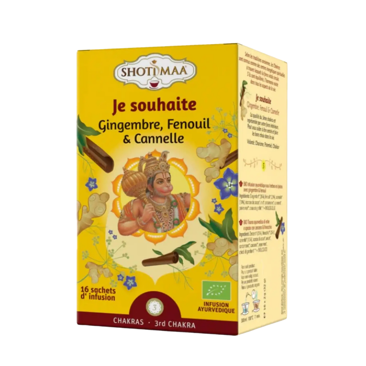 Bio-Kräutertee I WISH von Zen'Arome mit Ingwer, Fenchel, Zimt und Gewürzen, warm und würzig, in einer Tasse.