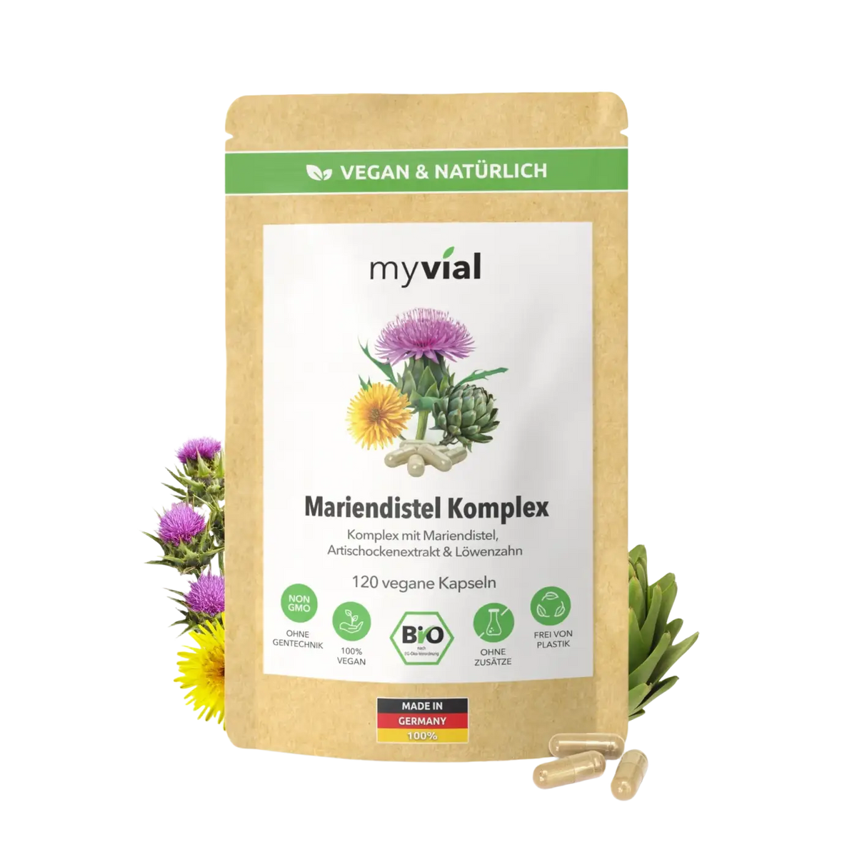 Veganer Bio Mariendistel Leber Komplex in 120 Kapseln, Nahrungsergänzung für die Lebergesundheit, von myvial