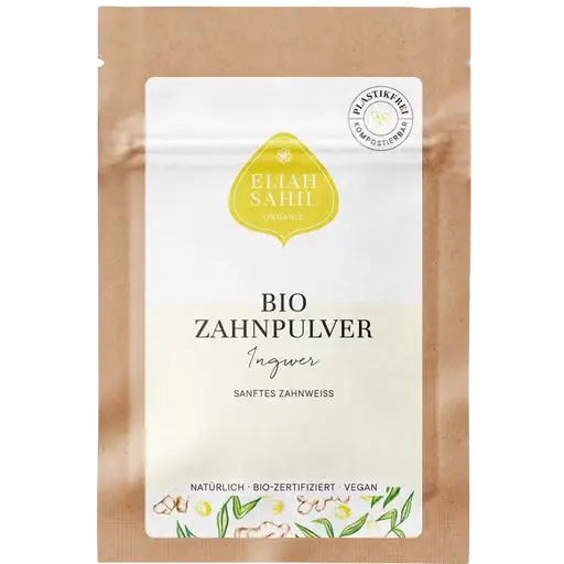 Bio Ingwer Zahnpulver von Mana Shop, 8 g, natürliches Zahnpulver für gesunde Zahnpflege in praktischer Probiergröße.