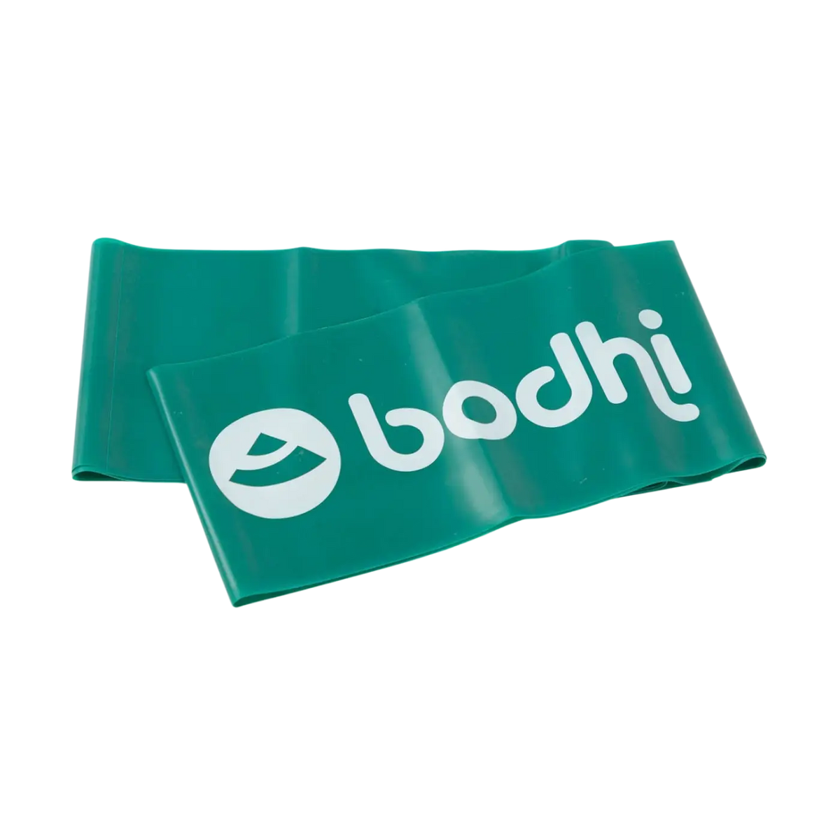 Grünes, starkes Bodhi Fitnessband aus Latex von Bodynova für Krafttraining und Widerstandsübungen, auf weißem Hintergrund.