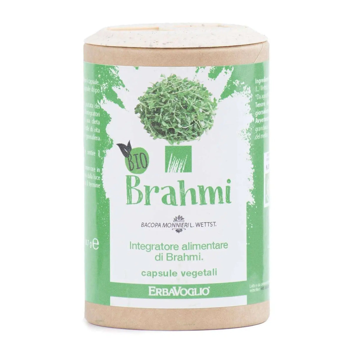 Erbavoglio Brahmi Bio-Kapseln, 60 Stück, Nahrungsergänzung für Gedächtnis, Konzentration, Angst und Schlaf, sichtbare Kapseln