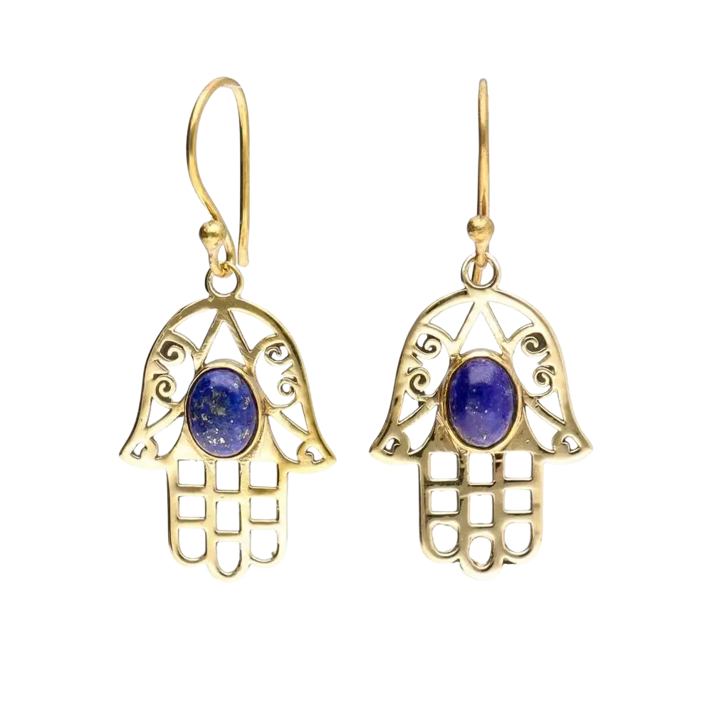 Bronzeohrringe „Hand der Fatima“ mit Schutzsymbol und Mineralenergie, handgefertigter Schmuck von Vives de la Cortada S.L