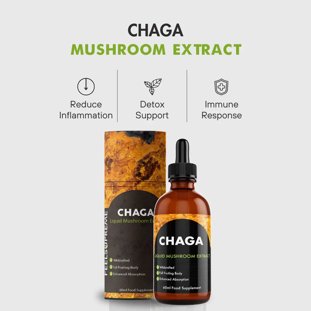 Chaga-Pilz-Flüssigextrakt von Feel Supreme, 60 ml, für Immunsystem, Entzündungen und Vitalität, flüssige Nahrungsergänzung
