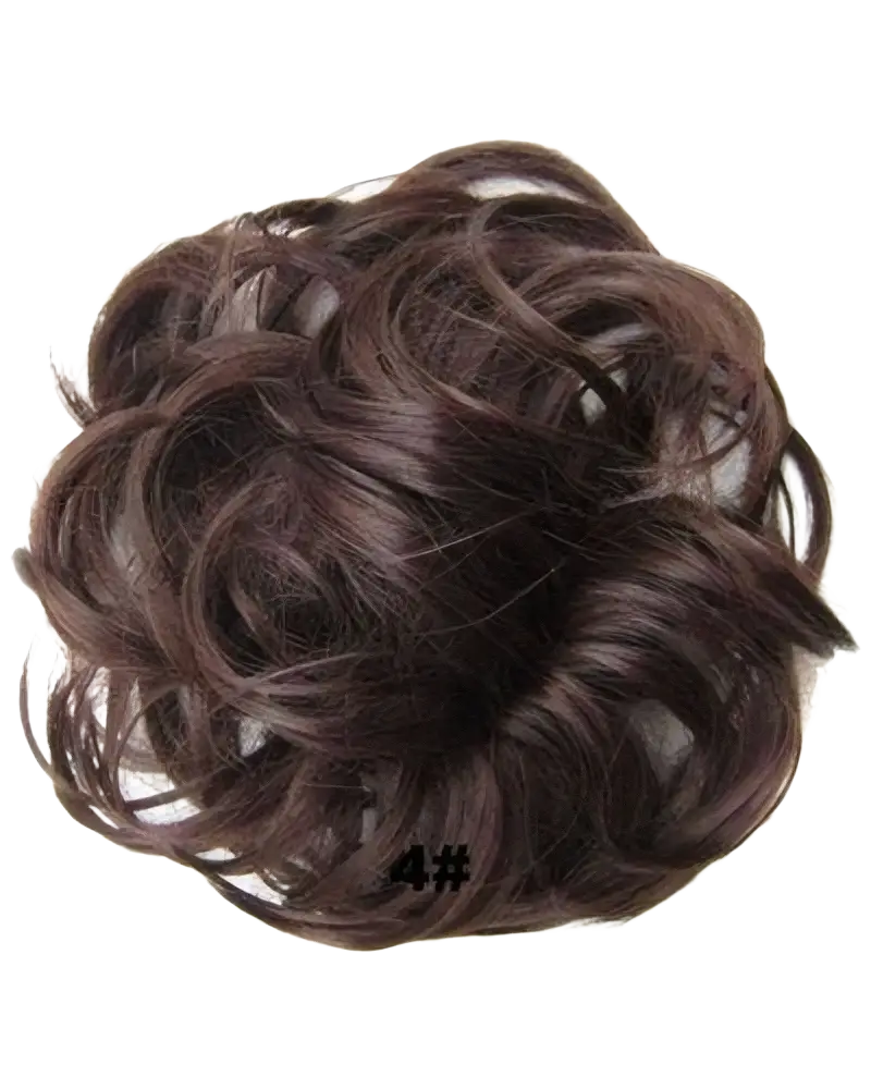 Dunkelbraune, lockige synthetische Chaotische Haargummis mit unordentlichem Stil, ideal für kreative Frisuren.