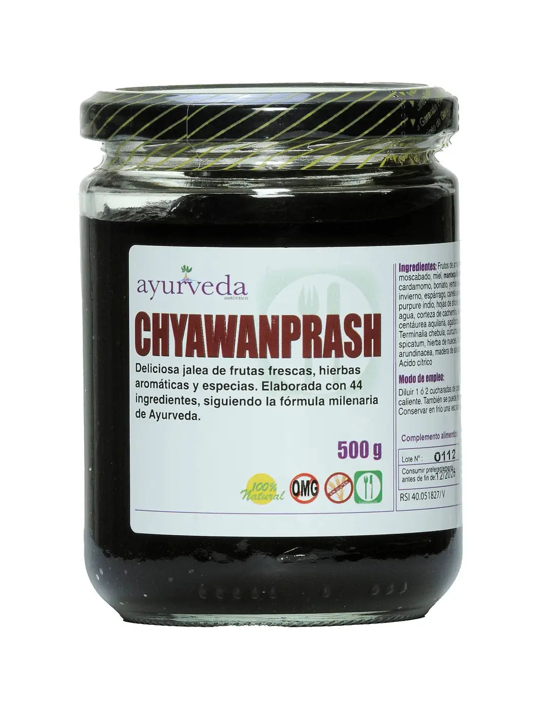 Ein glas mit dunklem, dickem chyawanprash, klassisches ayurveda kräuterelixier mit amla, 500g herkunft