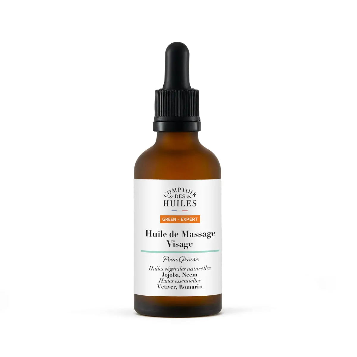 COMPTOIR DES HUILES Green Expert Bio-Gesichtsmassageöl für fettige Haut, flüssiges Gesichtsöl in grüner Flasche