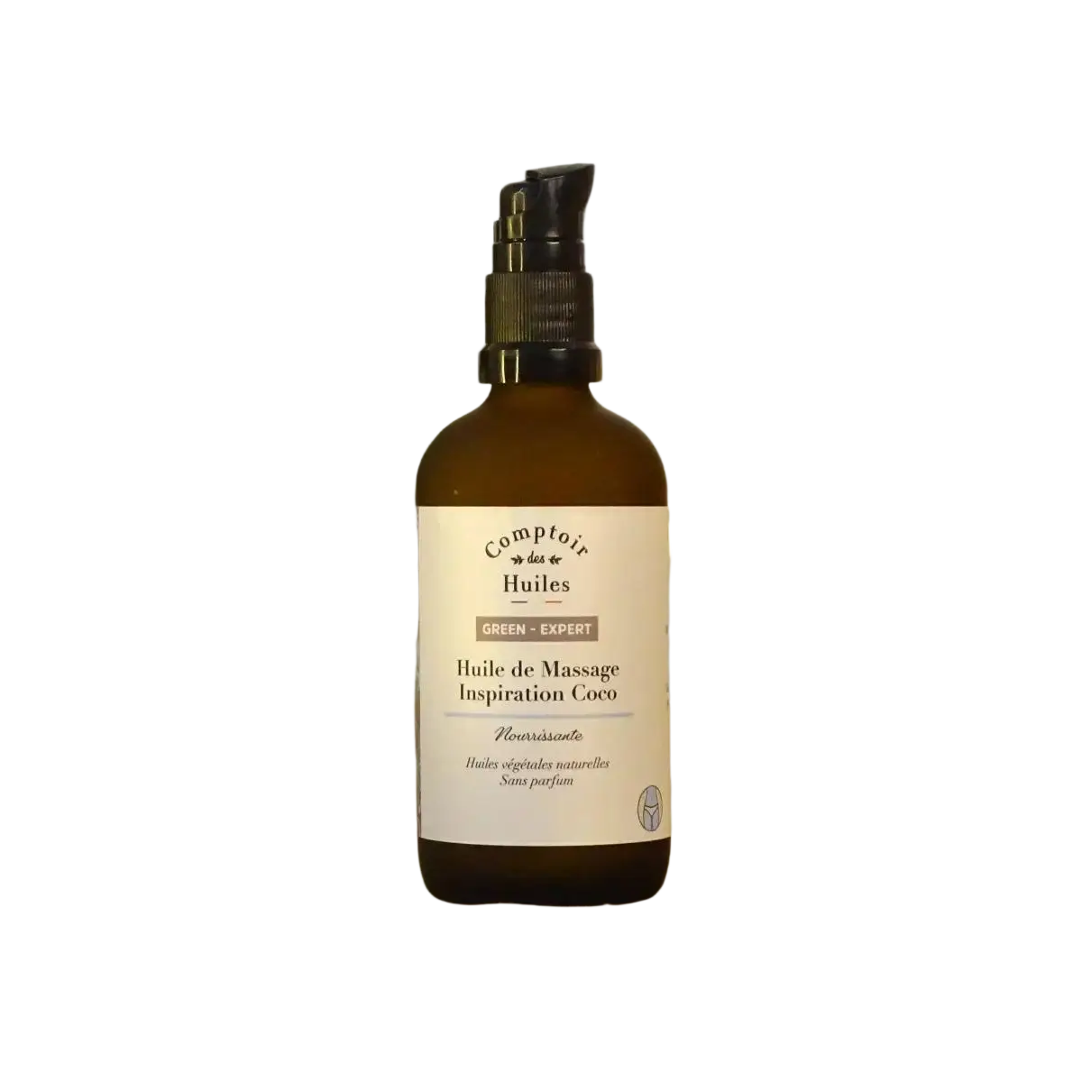 Pflegendes Bio-Massageöl mit Kokosnuss von COMPTOIR DES HUILES, grüne Expert-Linie, cremige Textur, ideal für entspannende Massagen