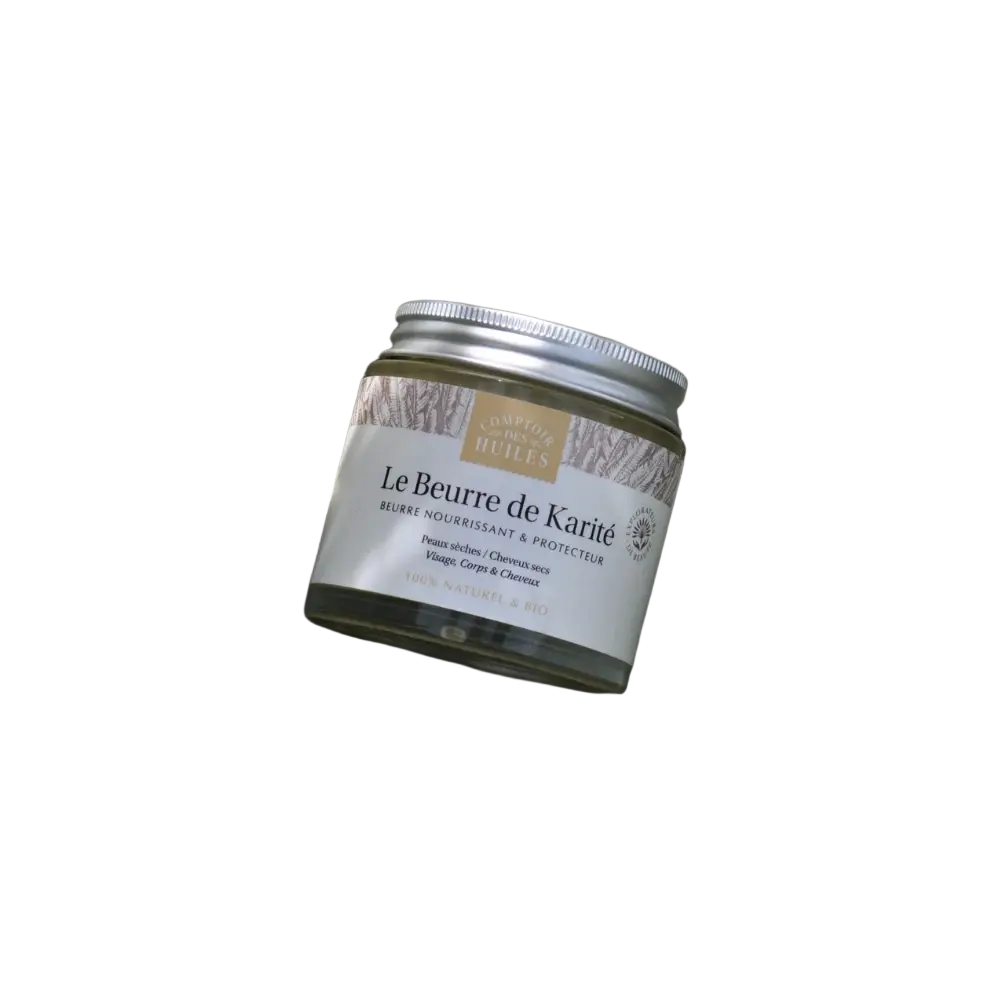Biologische Sheabutter von COMPTOIR DES HUILES in Glasbehälter, Körperbutter mit pflegender, cremiger Textur, 100 ml.
