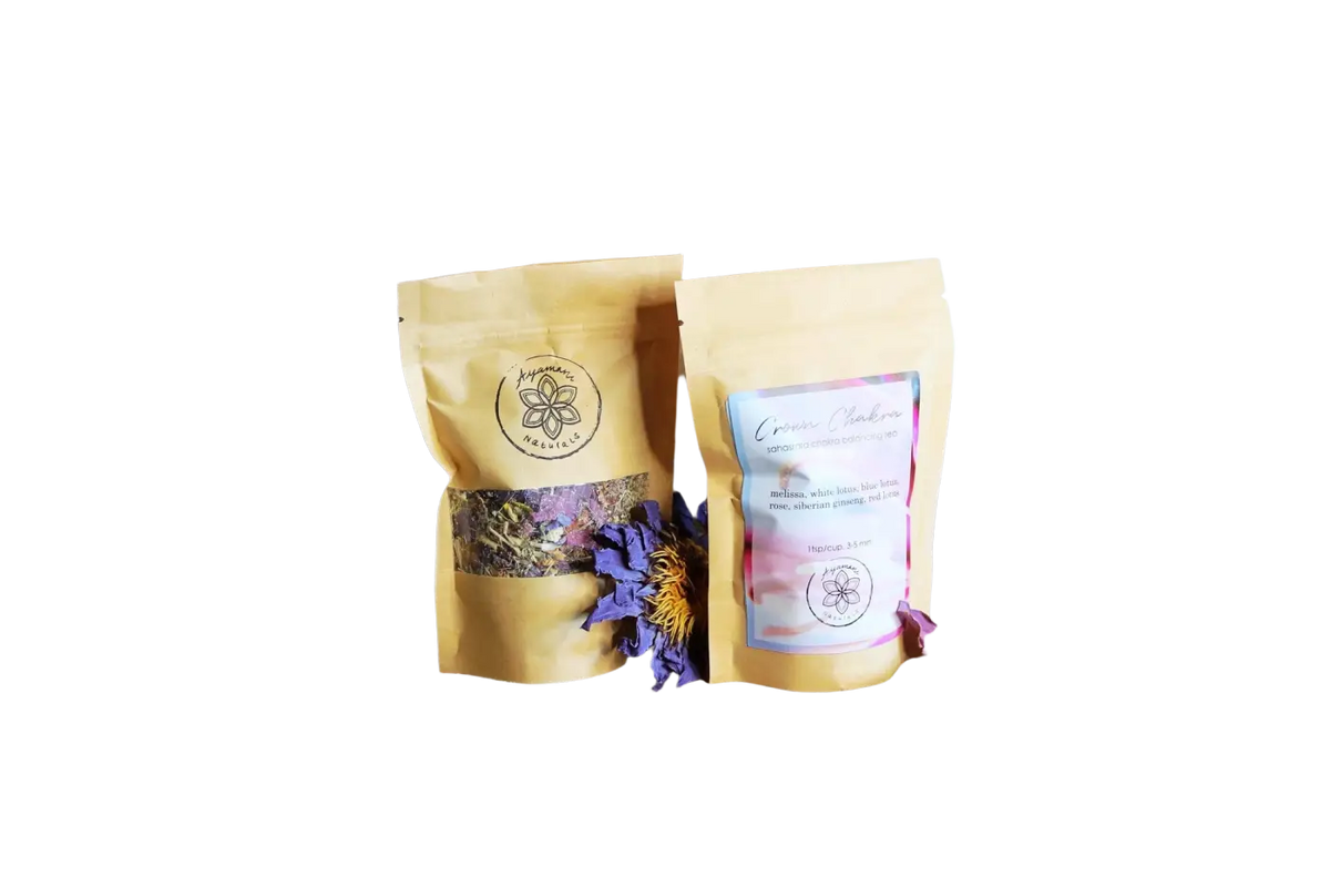 Ayamani Naturals Crown Chakra Kräutertee mit Lotus, Rose und Ginseng in 25g, aromatischer Tee in einer Packung