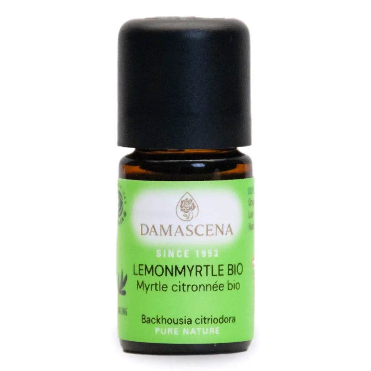 Damascena Lemonmyrtle Bio ätherisches Öl 5 ml, naturreines Zitronenmyrtenöl in dunkler Flasche für Aromatherapie und Wohlbefinden