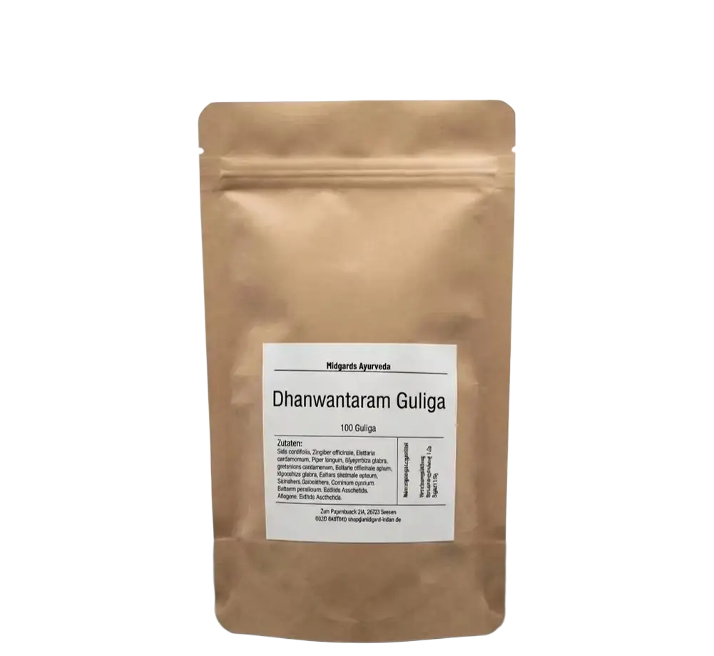 Dhanwantaram Guliga Ayurvedische Kräutertabletten mit Ashwagandha, Triphala & Shatavari, 100 Tabletten, Midgard Kalari