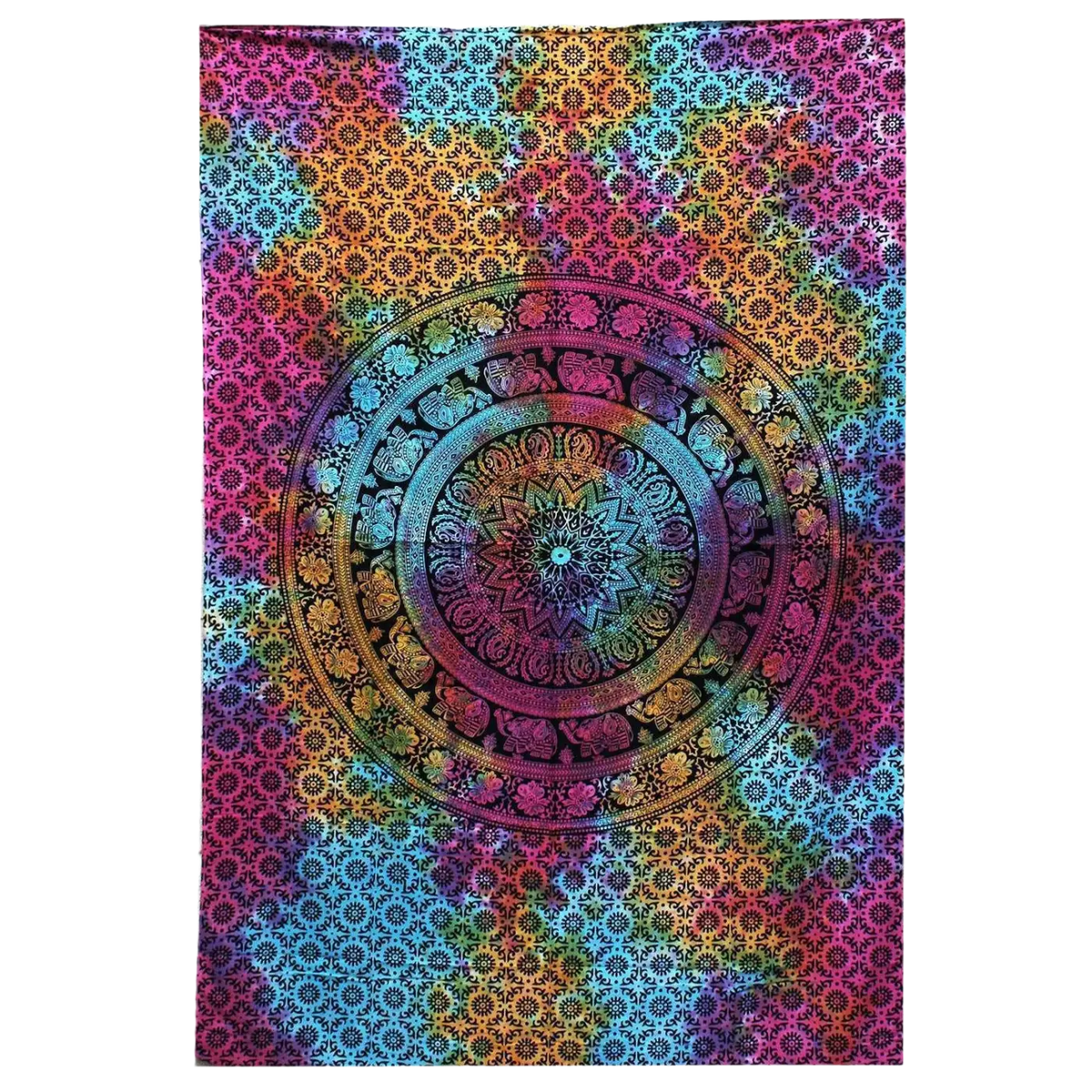 Weiche Doppelbettdecke aus Baumwolle mit Mandala-Elefant-Design und Wandteppich, 230x200 cm, von AW Artisan.