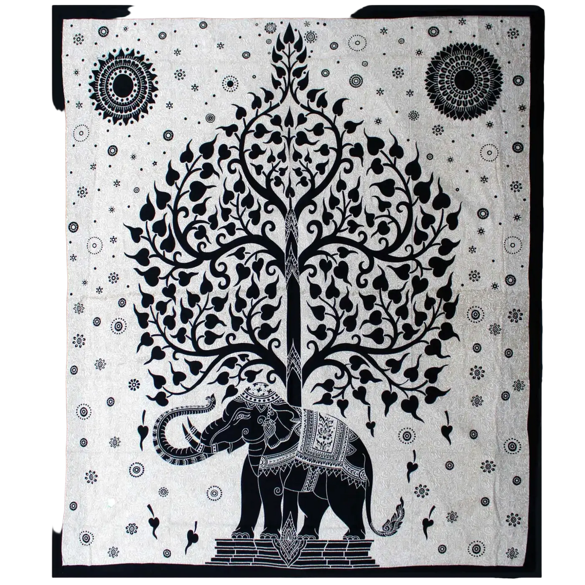 Doppelbettdecke, Ritualtuch aus Baumwolle und Wandteppich mit Elefantenbaum, 230x200 cm, von AW Artisan.