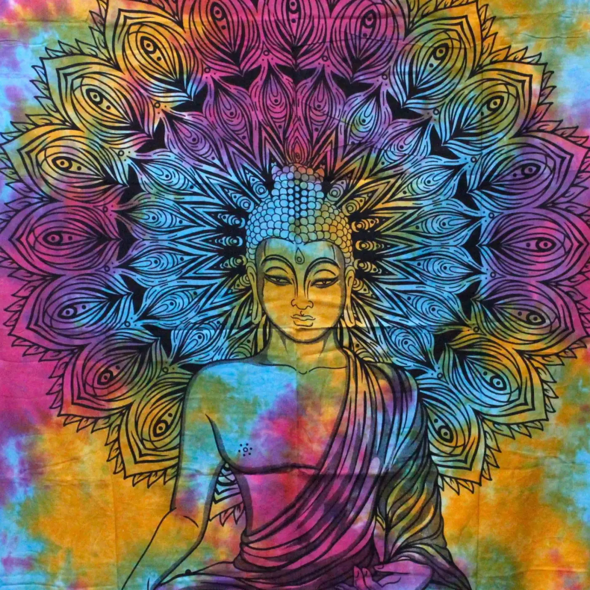 Doppeldecke Ritualtuch aus Baumwolle mit Buddha-Design, Wandbehang, 230x200 cm, von AW Artisan.